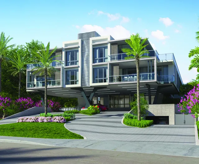 Contemporary porte cochère and entrance