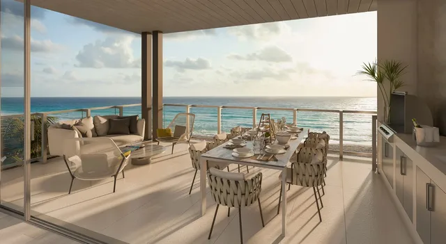 Oceanfront terrace with summer kitchen and dining