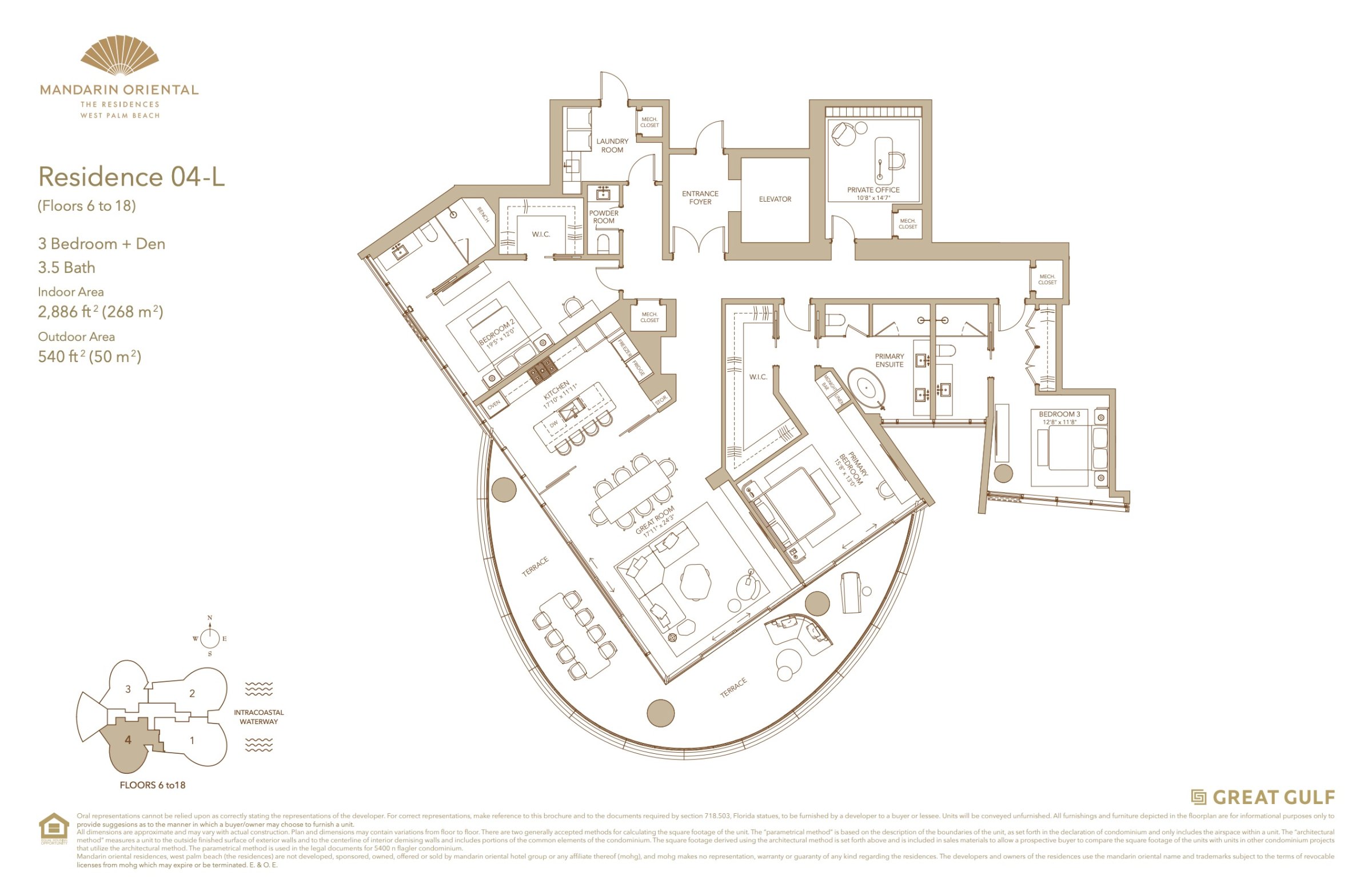 Mandarin Oriental Residences West Palm Beach — Mandarin Oriental Residence 04-L floor plan — Downtown West Palm Beach