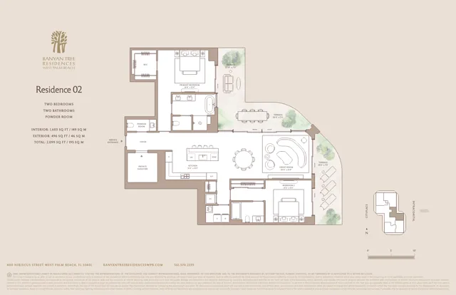 Banyan Tree Residences — Residence 02 floor plan — 2 BD · 2.5 BA — Downtown West Palm Beach