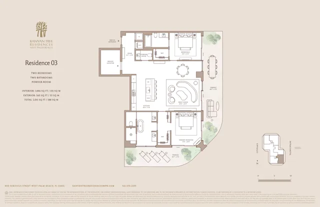 Banyan Tree Residences — Residence 03 floor plan — 2 BD · 2.5 BA — Downtown West Palm Beach