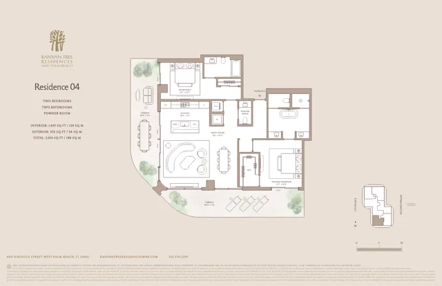 Banyan Tree Residences — Residence 04 floor plan — 2 BD · 2.5 BA — Downtown West Palm Beach