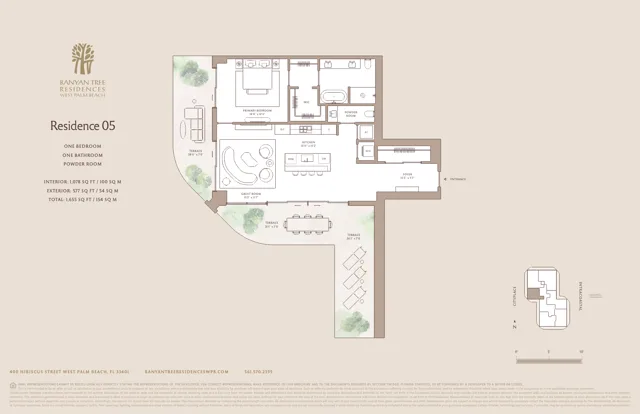 Banyan Tree Residences — Residence 05 floor plan — 1 BD · 1.5 BA — Downtown West Palm Beach