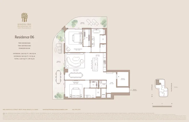 Banyan Tree Residences — Residence 06 floor plan — 2 BD · 2.5 BA — Downtown West Palm Beach