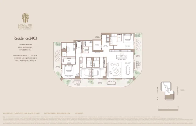 Banyan Tree Residences — Residence 2403 floor plan — 4 BD · 4.5 BA — Downtown West Palm Beach