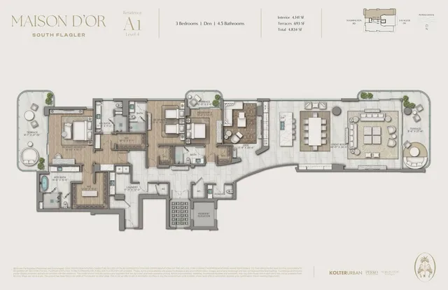 Maison d'Or — Residence A1 floor plan — 3 BD · 4.5 BA — Downtown West Palm Beach
