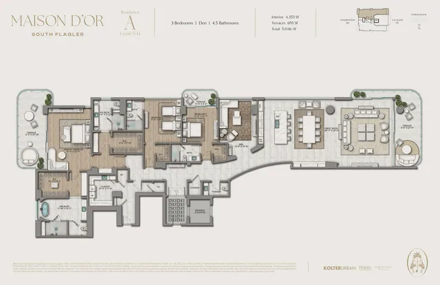 Maison d'Or — Residence A floor plan — 3 BD · 4.5 BA — Downtown West Palm Beach