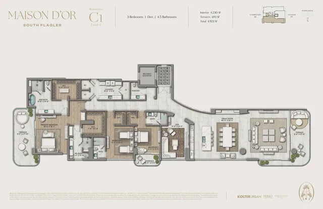 Maison d'Or — Residence C1 floor plan — 3 BD · 4.5 BA — Downtown West Palm Beach