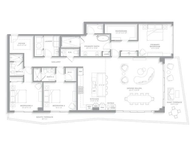 Nora House — Residence 01 floor plan — 3 BD · 3.5 BA — Downtown West Palm Beach