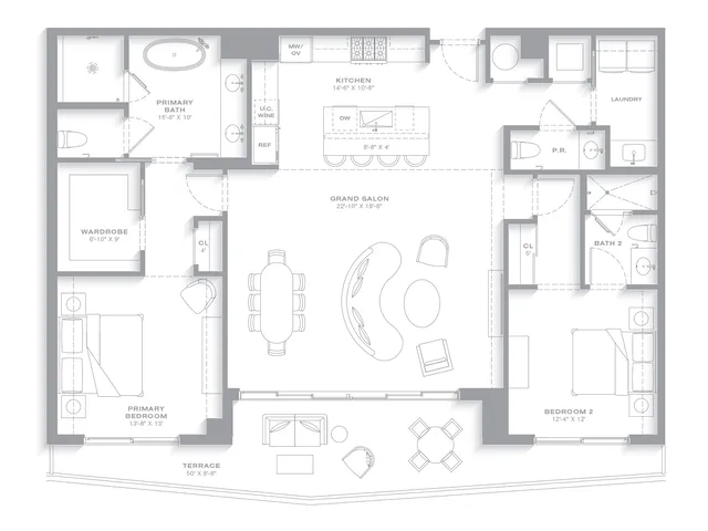 Nora House — Residence 03 floor plan — 2 BD · 2.5 BA — Downtown West Palm Beach