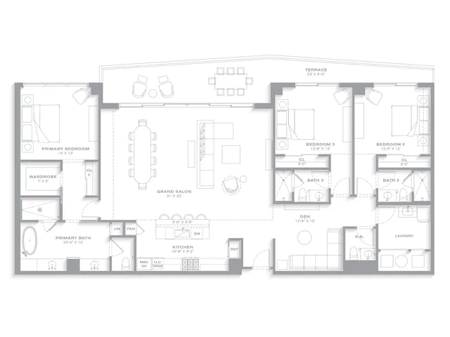 Nora House — Residence 04 floor plan — 3 BD · 3.5 BA — Downtown West Palm Beach
