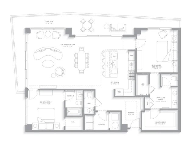 Nora House — Residence 07 floor plan — 2 BD · 2.5 BA — Downtown West Palm Beach