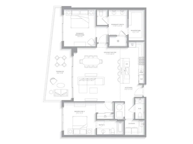 Nora House — Residence 08 floor plan — 2 BD · 2.5 BA — Downtown West Palm Beach