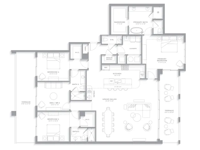 Nora House — Residence 09 floor plan — 3 BD · 3.5 BA — Downtown West Palm Beach
