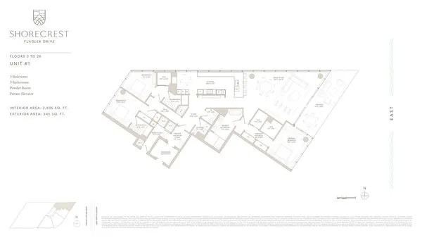 Shorecrest — Unit 1 floor plan — 3 BD · 3.5 BA — Downtown West Palm Beach