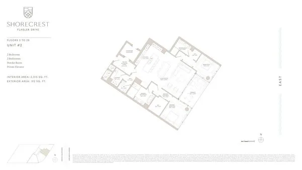 Shorecrest — Unit 2 floor plan — 2 BD · 2.5 BA — Downtown West Palm Beach