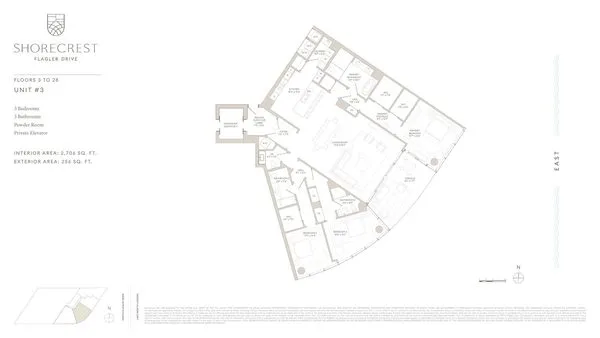 Shorecrest — Unit 3 floor plan — 3 BD · 3.5 BA — Downtown West Palm Beach