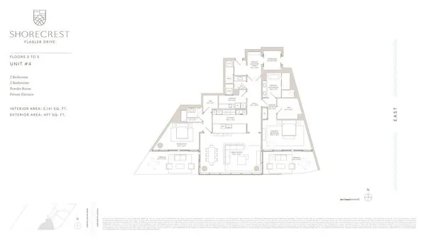 Shorecrest — Unit 4 (Floors 3–5) floor plan — 2 BD · 2.5 BA — Downtown West Palm Beach