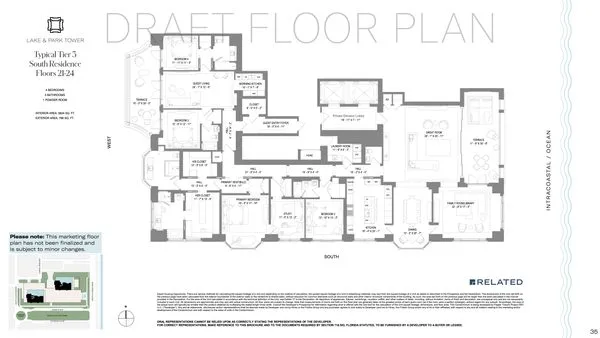 South Flagler House — Tier 1 North (Floors 6-9) floor plan — 4 BD · 5.5 BA — Downtown West Palm Beach