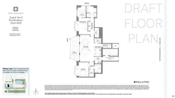 South Flagler House — Tier 1 SW Guest Suite (Floors 5-9) floor plan — 1 BD · 1 BA — Downtown West Palm Beach