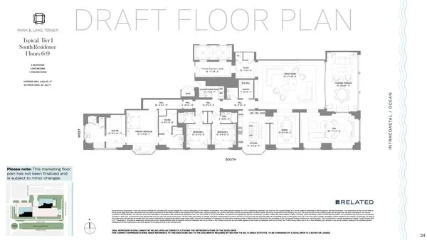 South Flagler House — Tier 1 West (Floors 7-8) floor plan — 2 BD · 2.5 BA — Downtown West Palm Beach