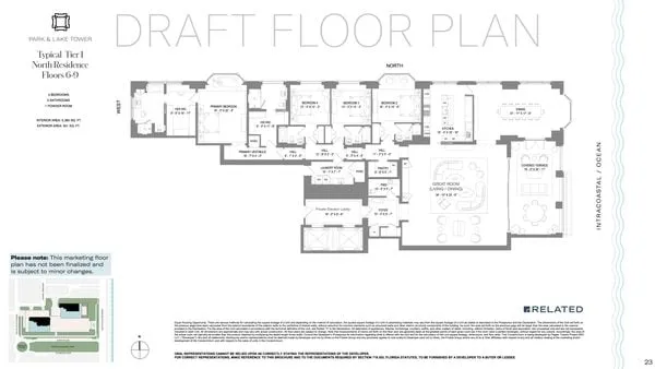 South Flagler House — Tier 2 North (Floors 12-18) — Lake floor plan — 4 BD · 5.5 BA — Downtown West Palm Beach