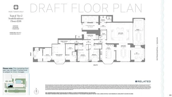 South Flagler House — Tier 2 South (Floors 12-18) — Lake floor plan — 5 BD · 6.5 BA — Downtown West Palm Beach