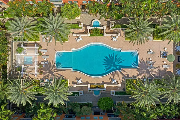 The Prado Condos Pool Aerial view
