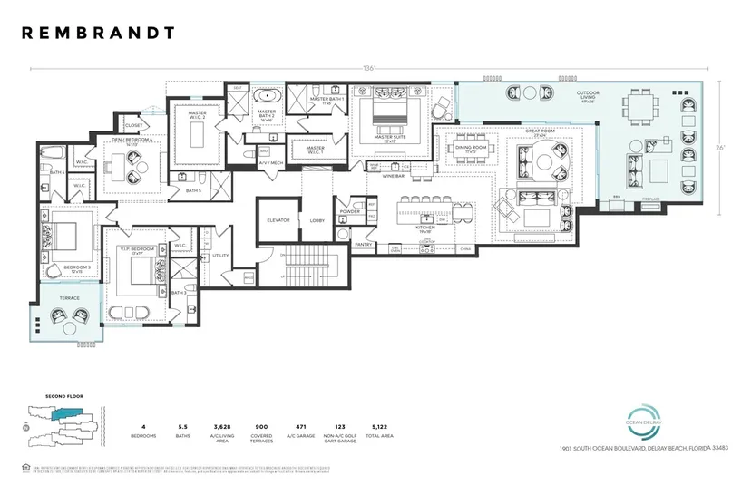 Ocean Delray Condos floorplan — Floor Plan for Ocean Delray Floor Plans, Rembrandt