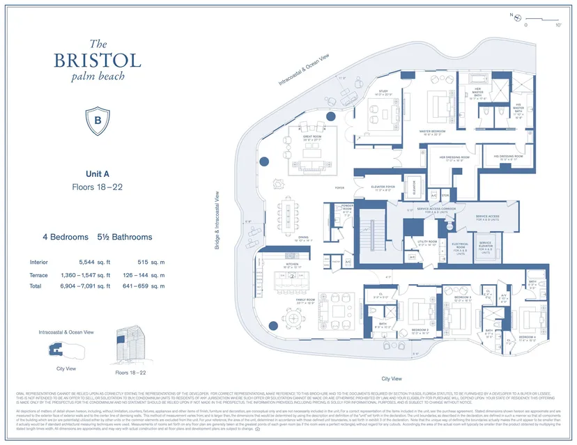 Bristol Palm Beach floorplan — Floor Plan for The Bristol Palm Beach Floorplans, A Floors 18-22