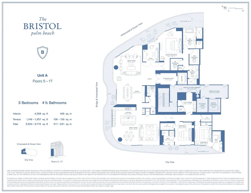 Bristol Palm Beach floorplan — Floor Plan for The Bristol Palm Beach Floorplans, A Floors 5-17