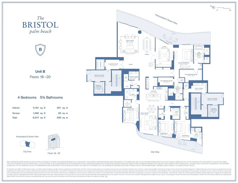 Bristol Palm Beach floorplan — Floor Plan for The Bristol Palm Beach Floorplans, B Floors 18-20